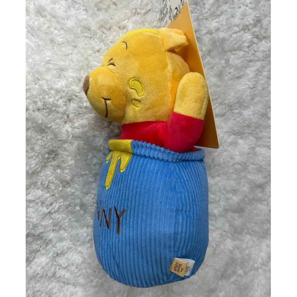 Disney Winnie the Pooh Dog Squeaky Toy Honey Pot Plush Squeaker Yellow Blue NEW